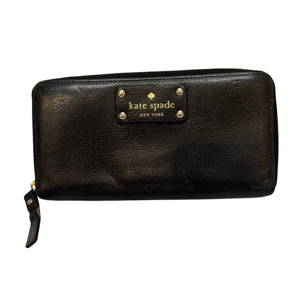 Kate Spade New York Black Zip Around Pebble Cow Leather Wallet